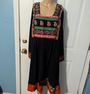Embroidered Black and Orange Dress